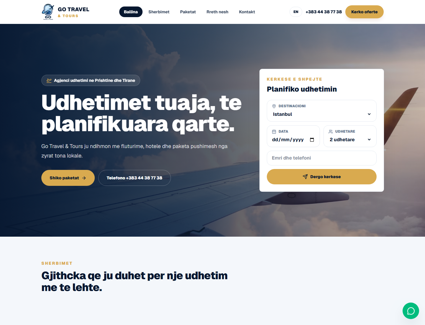 Real view of the Go Travel & Tours website